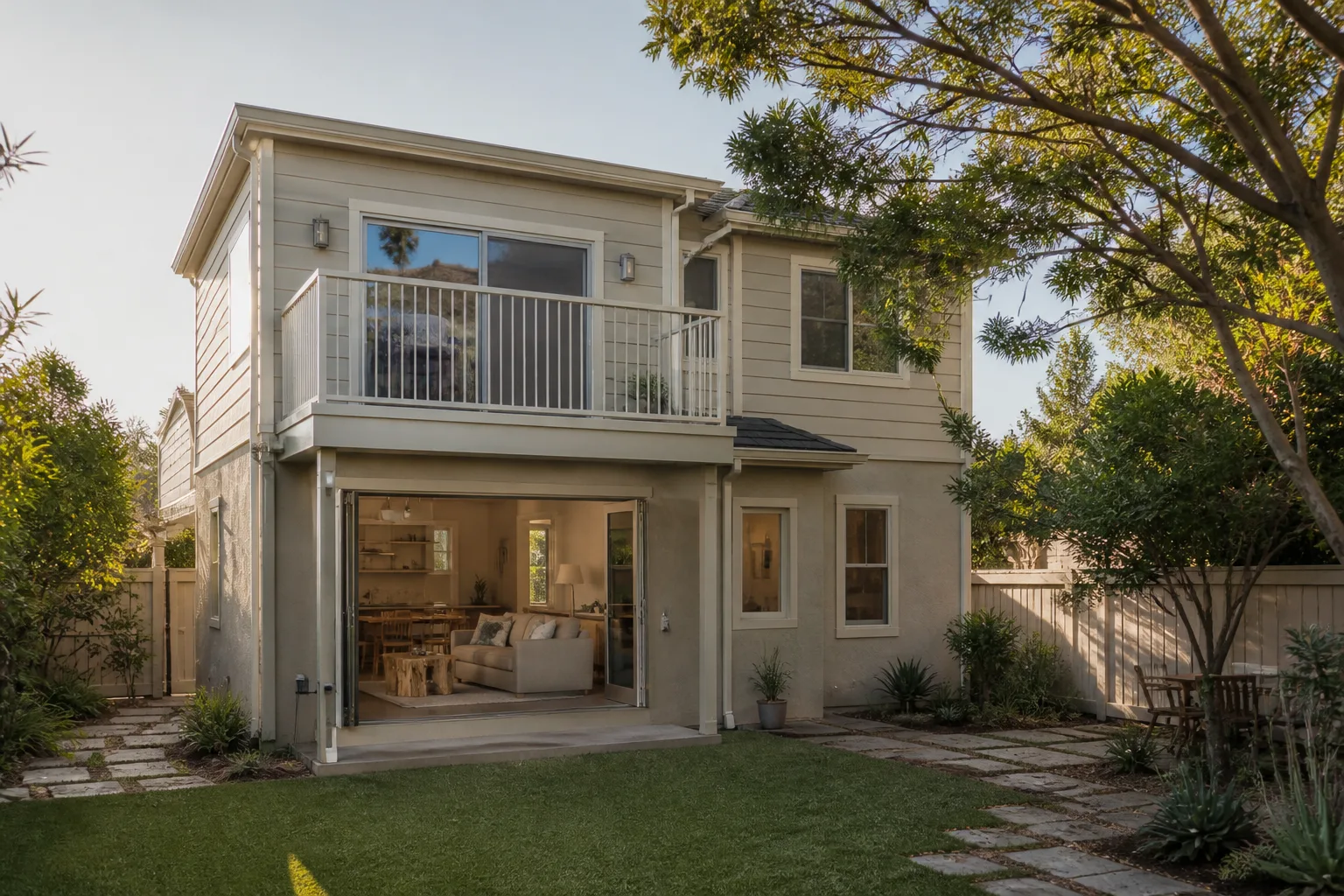 A second-story addition with a balcony, matched to the original house
